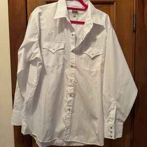 ELY Cattleman Pearl Snap Shirt Mens XL 17.5x35 White Western Long Sleeve Cowboy